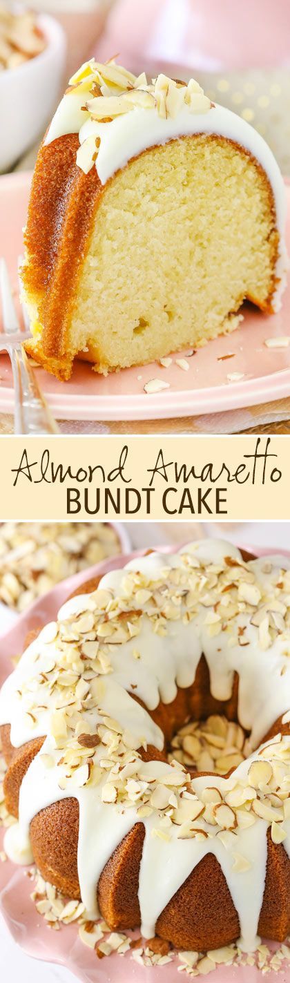 Almond Amaretto Bundt Cake! Soft, moist and full of amaretto almond flavor! Almond Bundt Cake Recipes, Amaretto Bundt Cake, Almond Bundt Cake, Easy Bundt Cake Recipes, Cake Almond, Cake Bundt, Mouthwatering Desserts, Weight Watcher Desserts, Easy Bundt Cake