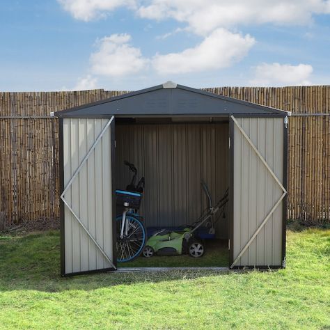 VEIKOUS 8-ft x 6-ft Galvanized Steel Storage Shed in the Metal Storage Sheds department at Lowes.com Garbage Shed, Storing Garden Tools, Outdoor Garden Storage, Storage Shed Kits, Steel Storage Sheds, Outdoor Storage Shed, Metal Storage Sheds, Rooftop Design, Garden Storage Shed