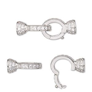 Clasp, double latch fold-over, cubic zirconia and rhodium-plated brass, clear, 28x10mm with glue-in ends, 4mm inside diameter. Sold individually. Clasps For Jewelry, Jewelry Rendering, Jewelry Knowledge, Jewelry Hooks, Korean Accessories, Lock Jewelry, Jewelry Education, Jewelry Design Inspiration, School Jewelry