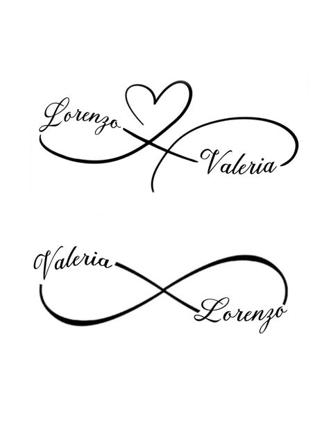 Family Name Tattoo Ideas, Husband Name Tattoos, Infinity Name Tattoo, Kids Initial Tattoos, Family Name Tattoos, Cute Sister Tattoos, Brother And Sister Tattoo Ideas, Heart Tattoos With Names, Dandelion Tattoo Design