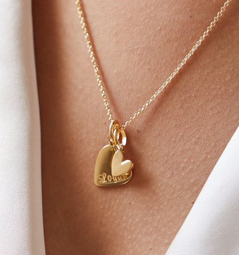 Double Heart Charm Necklace, Dainty Rose Necklace, Big Heart Necklace, Small Heart Necklace, Heart Charm Necklace, Double Heart Necklace, Zodiac Bracelet, Meaningful Jewelry, Bar Bracelets