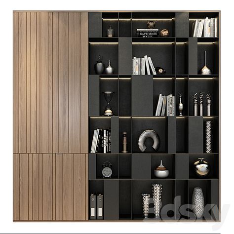 Furniture composition 525 - Wardrobe & Display cabinets - 3D Models Wooden Wall Partition, Wall Trims, Wall Rack Design, Wooden Showcase, Modern Office Design Inspiration, Wardrobe Display, Showcase Designs, Display Cabinet Modern, Partition Designs