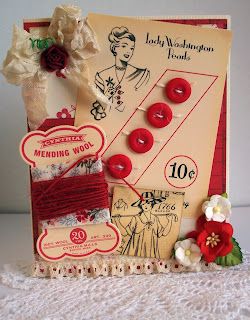 Vintage Sewing Notions, Sewing Cards, Fabric Journals, Vintage Junk Journal, Handmade Tags, Button Cards, Handmade Journals, Sewing Items, Button Crafts