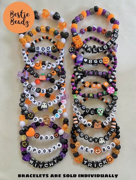 Halloween Beaded Friendship Bracelets, Halloween Gifts, Halloween Bracelets - Etsy Beaded Bracelets Halloween, Halloween Multicolor Beaded Bracelets, Halloween Bracelets With Letter Beads And Round Shape, Halloween Letter Beads Bracelet With Round Beads, Halloween Beaded Bracelets With Letter Beads, Halloween Novelty Multicolor Beaded Bracelets, Novelty Multicolor Beaded Bracelets For Halloween, Halloween Novelty Beaded Bracelets With Round Beads, Adjustable Black Beaded Bracelets For Halloween