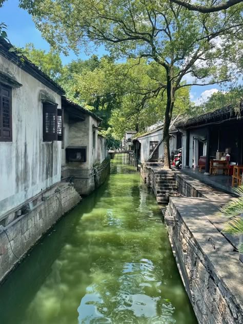 Water Village, Autumn Bridge, Chinese Boat, River Village, River Style, River Town, Yangtze River, Ancient Village, City Painting