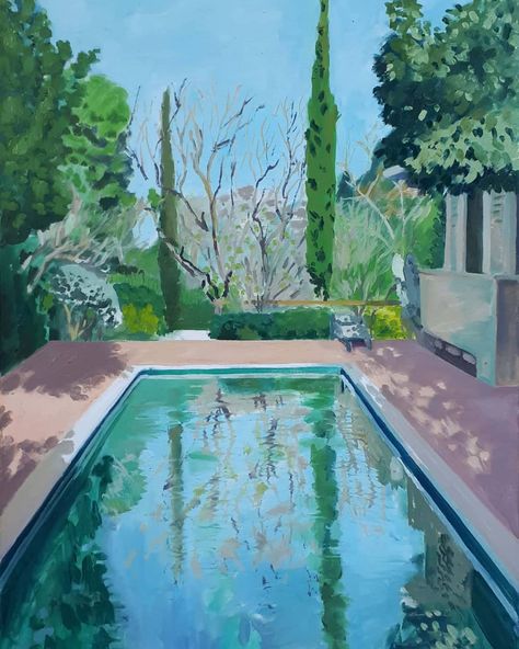 Dan Shomrony on Instagram: “Oil on canvas #art #artist #landscapepainting #out #garden #painting #paint #color #oilcolor #oilpainting #pool #poolpainting” Pool Acrylic Painting, Swimming Pool Painting, Pool Painting, Inside Pool, Pool Paint, Garden Painting, Ap Art, Water Painting, Freelance Illustrator