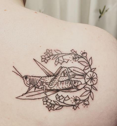 Grasshopper Tattoo Design, Grass Hopper Tattoo, Grasshopper Tattoo Cute, Cricket Tattoo Design, Catapillar Tattoos, Tattoo Left Arm, Grasshopper Tattoo, Cricket Tattoo, Insect Tattoos