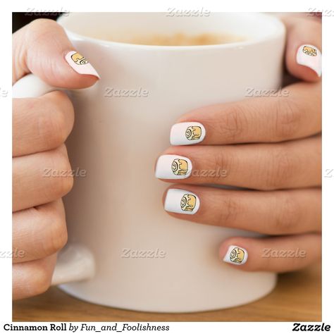 Cinnamon Roll Minx® Nail Wraps /Nail Art - Cute unique & modern cartoon cinnamon roll / sweet honey buns design makes a great gift for someone who likes baking, food, or dessert humor or who just loves the sweet buns - baker, pastry chef, or foodie.   #sweetbuns #cinnamonrollgifts British Flag Nails, Polka Dot Nail Designs, Flag Nails, Easter Nail Art, Minx Nails, Heart Nail, Blue Nail Art, Polka Dot Nails, Dots Nails