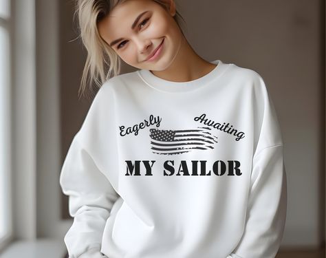 Navy Wife Sweatshirt, Navy Wife Crewneck, Navy Girlfriend, Girlfriend Pullover, Military Girlfriend, Deployment Gift, Sailor Wife Gift by ConstantlyHumbled on Etsy Navy Girlfriend Quotes, Proud Navy Girlfriend, Navy Girlfriend, Deployment Gifts, Military Girlfriend, Navy Wife, Military Love, Shirt Print Design, Gifts For Wife