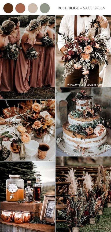 Sage Green Wedding Colors, Wedding Neutral, Ideas Bodas, Fall Wedding Color Schemes, Rustic Wedding Colors, Western Themed Wedding, Country Theme Wedding, Flowers And Greenery, Green Wedding Colors