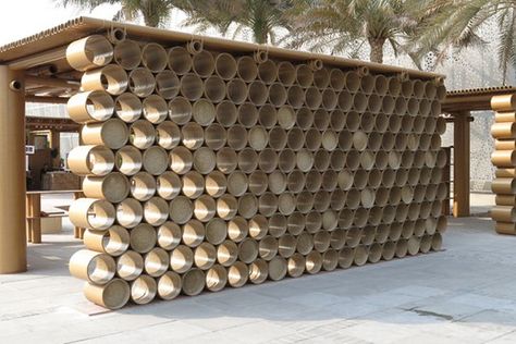 Shigeru Ban, cardboard pavilion, Abu Dhabi Art Design Souq, Abu Dhabi, cardboard tubes, Architecture, Recycled Materials, Daylighting, Green Materials, Disaster-proof design, Temporary Architecture, Bamboo Diy, Bamboo Building, Innovation Architecture, Bamboo House Design, Shigeru Ban, Pavilion Architecture, Cardboard Design, Bamboo Architecture