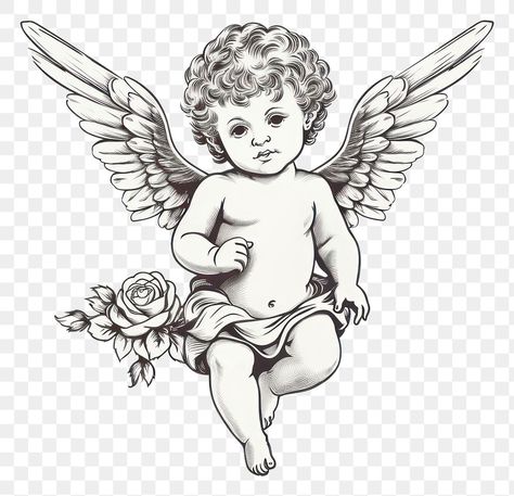 Drawing sketch angel cupid. AI generated Image by rawpixel. | premium image by rawpixel.com / Sasikarn Kongsricharoen Cupid Outline, Cherub Outline, Baby Angel Drawing, Cupid Sketch, Angels Drawing, Angel Baby Drawing, Sketch Angel, Cupid Drawing, Crochet Mario