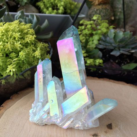 Angel Aura Quartz Cluster by ArieAria on Etsy Aura Quartz Cluster, Quartz Crystal Jewelry, The Crystals, Handmade Crystal Jewelry, Crystal Aesthetic, Angel Aura Quartz, Angel Aura, Mineral Stone, Minerals And Gemstones