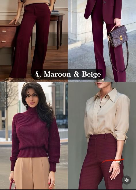 Maroon Formal Outfit, Maroon And Cream Outfit, Maroon Color Combinations Outfits, Navy Top Outfit, Burgundy Blazer Outfit, Maroon Outfits, Burgundy Fits, Sleeve Shirt Outfit, Burgundy Trousers