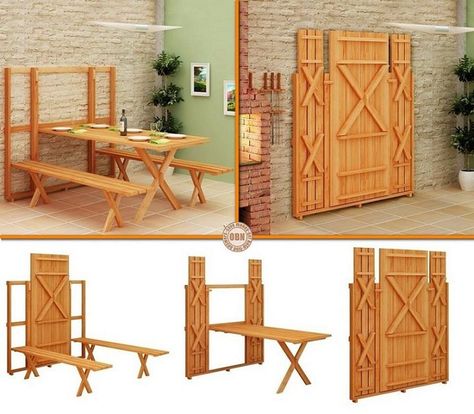 Space saving fold down picnic table, WONDERFUL ! wonderfuldiy.com/wonderful-diy-space-saving-fold-down-pic... Fold Up Picnic Table, Murphy Table, Diy Picnic Table, Diy Space Saving, Diy Space, Folding Walls, Wall Table, Space Saving Furniture, Diy Table