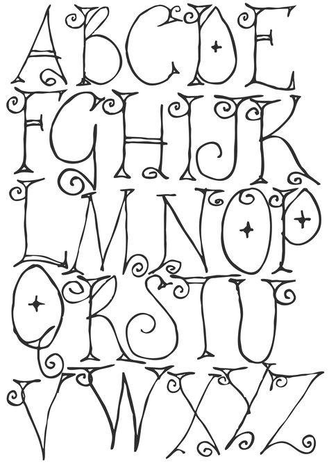 Whimsical Calligraphy Alphabet, Poster Lettering Fonts Hand Drawn, Cool Fonts To Draw Hand Drawn, Fancy Printing Letters, Whimsical Alphabet Letters, Whimsical Lettering Alphabet, Book Fonts Alphabet, Hand Drawn Poster Ideas, Hand Drawn Lettering Alphabet