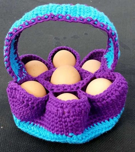 Egg Basket Crochet Pattern Crochet Easter Basket Pattern, Crochet Egg, Easter Baskets To Make, Crochet Easter Basket, Egg Aprons, Bag Tutorials, Crochet Chicken, Bags Ideas, Easter Crochet Patterns