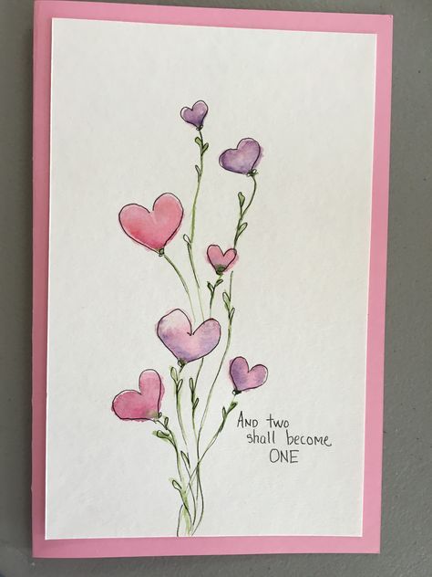 Love Card Drawing, Flower Valentines Card, Watercolor For Boyfriend, Heart Card, Flower Drawing Valentines, Floral Drawings, Watercolor Art For Beginners Valentines, Valentine Watercolor Cards Watercolour, Valentine’s Day Watercolor Painting