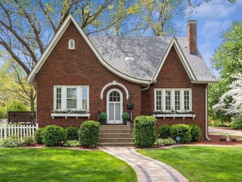 1930 Brick Tudor Cottage. Brick Tudor Cottage, Old English Cottage Exterior, Cottage Home Exterior, Brick Tudor, English Tudor Homes, American Cottage, Tudor Homes, Xeriscape Landscaping, Bungalow Cottage