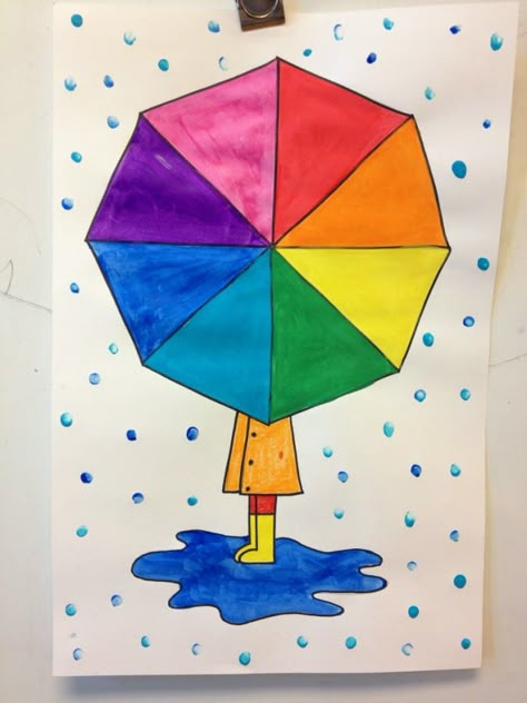 Color Wheel Art Projects, Color Wheel Projects, Color Wheel Art, First Grade Art, 2nd Grade Art, 3rd Grade Art, Wheel Art, Umbrella Art, Elementary Art Projects