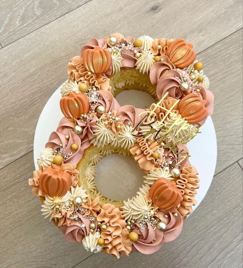 Themed Number Cake, Orange Number Cake, Fall Theme Cakes, Orange Birthday Cake, Number Birthday Cakes, Cake Lettering, Monogram Cake, Rosette Cake, Birthday Cakes For Women