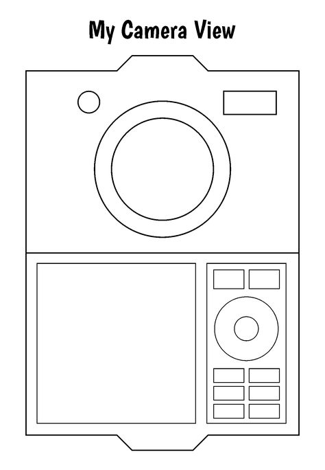 Printable My Camera View Preschool Outline Template Sheet Camera Theme Preschool, Camera Party Ideas, Camera Template Printable, Camera Box Template, Printable Camera Template, Paper Camera Template Free Printable, How To Make A Camera Out Of Paper, Camera Printable, Polaroid Camera Template Printable