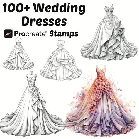 "Bridal Elegance Procreate Stamps - Craft Timeless Wedding Bliss with Long and Beautiful Dresses Embark on a digital journey into the world of wedding elegance with our Bridal Elegance Procreate Stamps, a collection meticulously crafted to bring the timeless beauty of wedding dresses, including stunning long gowns, to your digital canvas. 👰 What's Included - Wedding Dresses, Including Long Gowns Procreate Stamps Immerse yourself in the enchanting world of weddings with a versatile collection. 💐 Why Choose Our Procreate Stamps - Instant Digital Download Begin your creative journey promptly with our instant digital download option. - Realistic Bridal Detail These stamps are intricately designed to provide a realistic representation of wedding dresses, including long gowns, allowing you to Fashion Procreate, Procreate Fashion, Wedding Dress Sewing, Wedding Dress Sewing Patterns, Procreate Stamps, Long Gowns, Bridal Elegance, Dress Design Sketches, Love Illustration