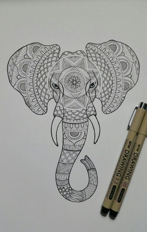 My hand drawn zentangle elephant Elephant Zentangle Art, Draw Elephant, Zen Drawings, Zentangle Elephant, Elephant Mandala, Elephant Face, Colouring Sheets, Elephant Drawing, Anchor Tattoo