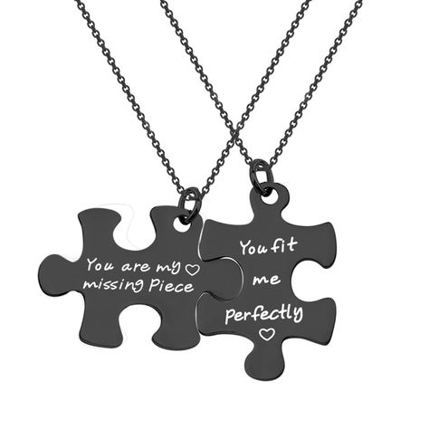 PRICES MAY VARY. This listing includes a set of two hand stamped stainless steel necklaces. it is an extremely durable metal,hypoallergenic,and it will not rust,change color or tarnish. This puzzle charm lenght 4 cm(1.57 inch),width 2.8cm(1.10 inch). "You Are My Missing Piece,You Fit Me Perfectly"the inspring word hand stamped in puzzle charm set of two,Best gift for friend,couples,family,parents,she,he....made with love just for you. This set is a great gift idea for any couple of any age. Grea Puzzle Piece Necklace, Jewelry Couple, Puzzle Jewelry, Couple Gift, Family Parenting, Missing Piece, Black Necklace, Charm Set, Stainless Steel Necklace