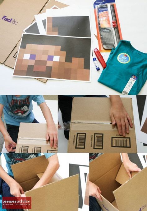 Diy Minecraft Costume, Minecraft Halloween Costume, Steve Costume, Minecraft Halloween, Minecraft Costumes, Minecraft Steve, Diy Minecraft, Minecraft Birthday Party, Boy Diy