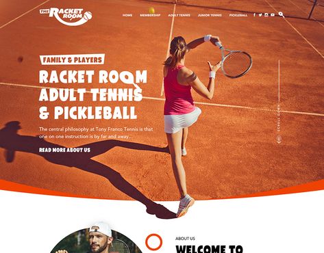 The Racket Room on Behance Health App Design, Tennis Academy, Website Color Schemes, Design Sites, Tennis Lessons, Illustration Product, Website Ideas, Tennis Clubs, Health App