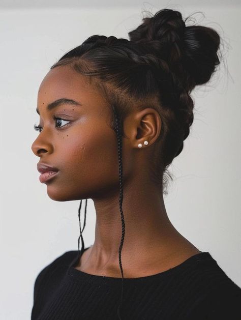 Braided Top Knot Bun, Hair Braid Bun Tutorial, Black Braid Styles, Box Braids Bun, Braided Buns, Bun Style, Big Braids, Hair Curling Tips, Ponytail Hairstyles Easy