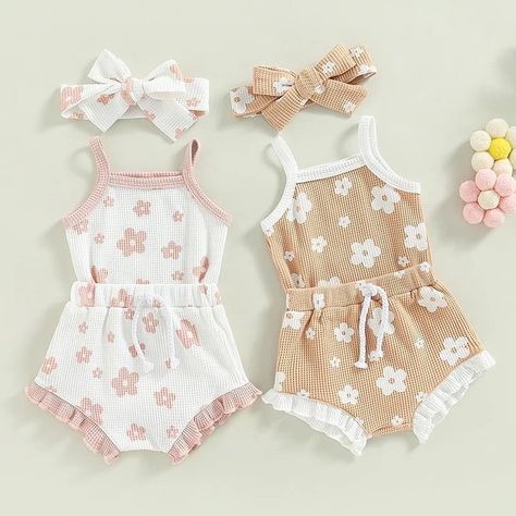 Newborn Girl Outfits, Knit Fabrics, Tailored Shorts, Girls Summer Outfits, Sleeveless Rompers