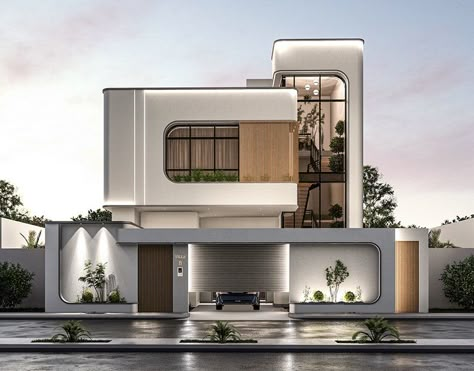 MODERN VILLA ELEVATION DESIGN - EXTERIOR | Behance Modern Villa Exterior Architecture, Elevation Facade Design, Bunglow Elevation Classic, Morden Exterior House Design, Residence Elevation Architecture, Modern Elevations Architecture, Back Elevation Of House, Neo Classical Elevation Design, Classical Modern House