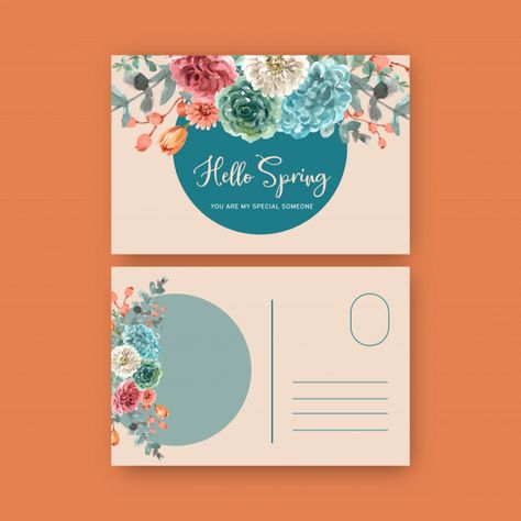 Flower Postcard Design, Chrysanthemum Watercolor, Tea Story, Logo Floral, Wedding Greeting Cards, Postcard Design, Vector Drawing, Content Ideas, Hello Spring