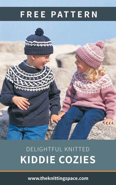 Delightful Knitted Kiddie Cozies [FREE Knitting Pattern] Kids Sweater Pattern Free Knitting, Free Childrens Knitting Patterns Boys, Toddler Sweater Knitting Pattern Free, Fair Isle Sweater Knitting Patterns, Toddler Knitting Patterns Free, Knit Pattern Free, Free Chunky Knitting Patterns, Fair Isle Knitting Patterns Free, Free Childrens Knitting Patterns