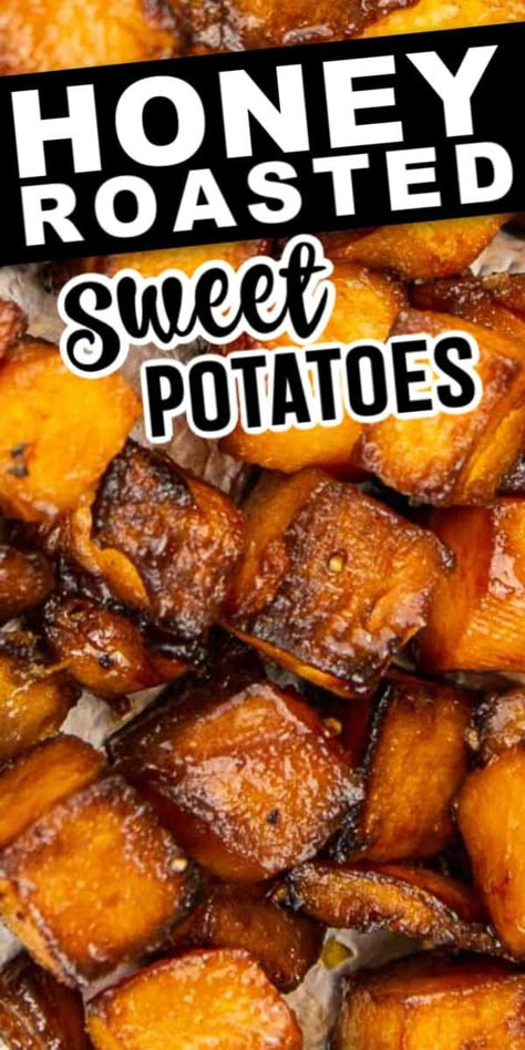 These savory and sweet honey roasted sweet potatoes are packed with flavors. #cheerfulcook #oven #healthy #easy #recipe #honey #best #salad #seasonal ♡ cheerfulcook.com Honey Roasted Sweet Potatoes, Sweet Potato Side Dish, Sweet Potato Recipes Roasted, Oven Roasted Salmon, Sweet Potato Sides, Sweet Potato Recipes Healthy, Easy Foods, Potatoes Recipes, Thanksgiving Menu Ideas