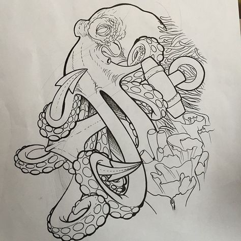 Pirate Octopus Tattoo, Anker Tattoo Design, Pirate Octopus, Octopus Tattoo Sleeve, Kraken Tattoo, Tier Tattoo, Octopus Drawing, Anchor Tattoo Design, Anker Tattoo