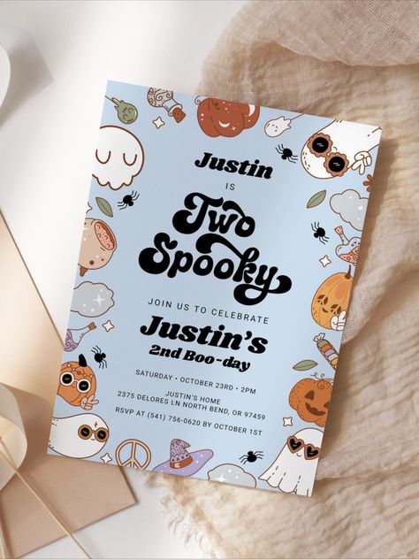 Witch Birthday Party, Two Spooky, Halloween First Birthday, Halloween 1st Birthdays, Groovy Halloween, Spooky Babe, Hippie Halloween, Halloween Party Printables, Halloween Birthday Invitations