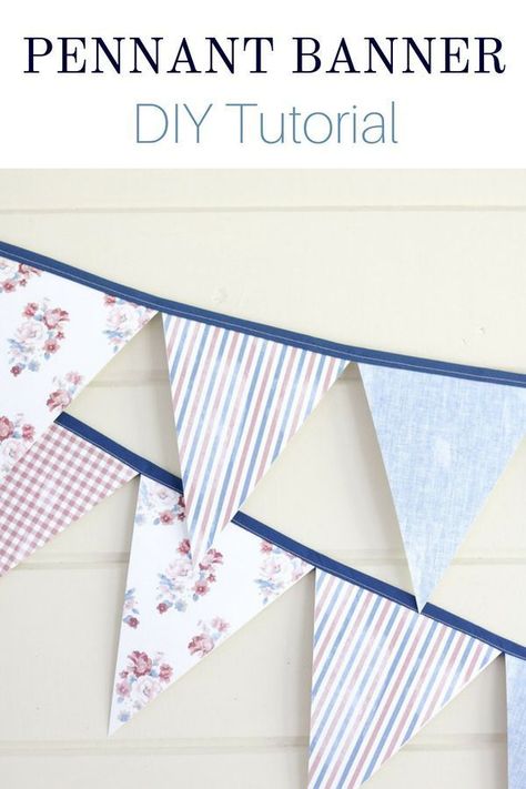 How to make a simple and easy fabric paper pennant banner.  This charming DIY triangle flag fun tutorial is perfect for parties like 4th of July, holiday, summer, home decor, children's nursery bedrooms, boys or girls, porch, mantle, entryway, and more. Diy Pennant, Pennant Banner Template, Diy Pennant Banner, Paper Pennant, Triangle Flag, Triangle Banner, Craft Projects For Adults, American Flag Decor, Easy Diy Decor