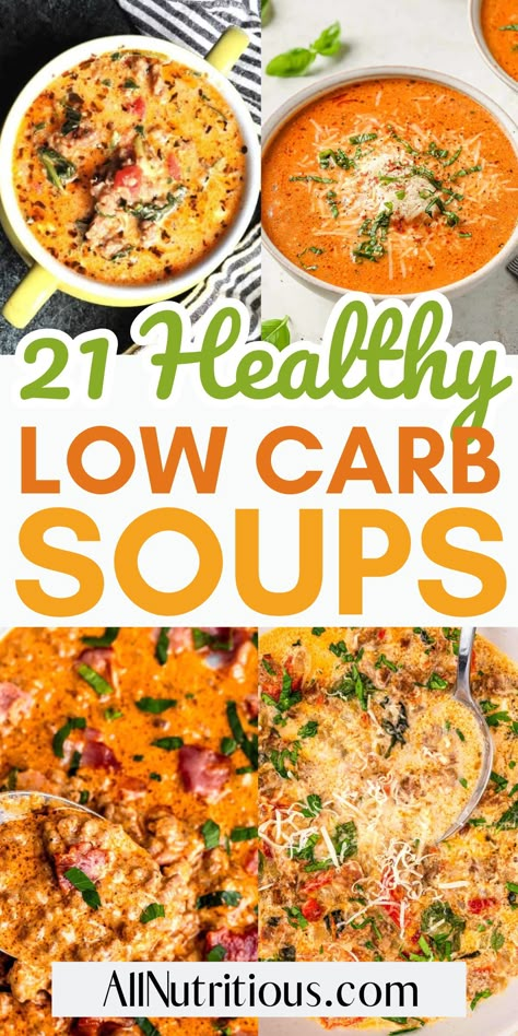 Try these satisfying low carb recipes for soup that are both hearty and nutritious. Perfect for easy meal prep, these healthy soup recipes make staying on track with your keto diet easy and delicious! 0 Carb Soup, Clean Keto Soup Recipes, Healthy Soup Recipes Clean Eating Low Carb, Keto Mexican Soup Recipes, Low Cal Chicken Soup Recipes, Low Carb Chicken Soup Crock Pot, Lean Soup Recipes, Low Carb Easy Soup, Low Carb Enchilada Soup