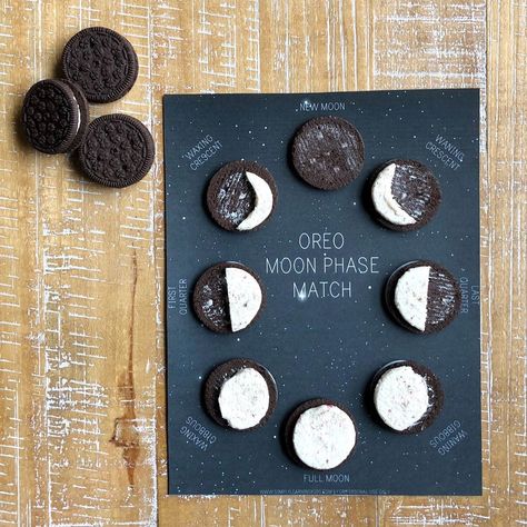 oreo moon phase match 🌒 an oldie, but a goodie! we trim a bunch of oreos to match the different moon phases + the girls take turns matching… Moon Phases Oreo Printable, Moon Phases With Oreo Cookies, Phases Of The Moon With Oreos, Oreo Moon Phases Activity, Phases Of The Moon 1st Grade, Oreo Moon Phases, Moon Phases Activities, Minimalist Kids, Human Body Unit