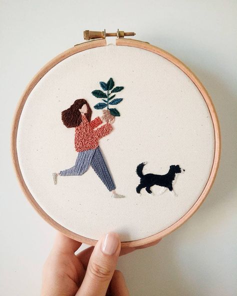 I enjoyed embroidering this Plant Lady commission a lot, especially this cute border collie pup! 😊  Also I might be doing an embroidery video course for South Korea with @class101_official So if you're from there and would like to get a video course and a box with all of the materials to make a Plant Lady sign up! https://101.gg/slowevenings-class . . . #dmcembroidery #em_hm #contemporaryembroidery #modernembroidery #embroiderydesign #embroidelicious #handembroidery #embroideryinstaguild #damng Cute Border Collie, Cute Border, Contemporary Embroidery, Pola Sulam, Embroidery Videos, Cute Embroidery, 자수 디자인, Simple Embroidery, Sewing Embroidery Designs