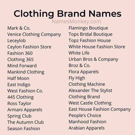 Unique Brand Names Ideas Fashion in 2024 Fashion store names, Best Fashion Names Ideas, Fashion Store Names, Clothing Brand Name Ideas, Clothing Line Names, Clothing Names, Shop Name Ideas, Reselling Clothes, Below The Knee Dress, Best Clothing Brands