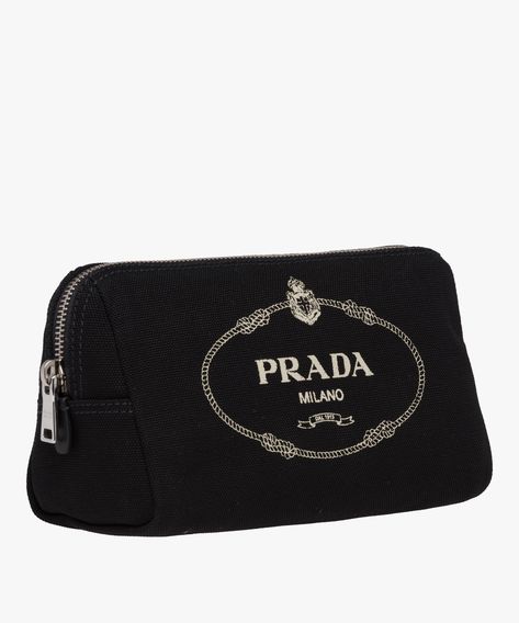 Prada - Black fabric cosmetic pouch Makeup Pouch Aesthetic, Pouch Aesthetic, Dr Closet, Fashion Archive, Bag Aesthetic, Clothing Pieces, Makeup Tutorial For Beginners, Bags Luxury, Luxury Purses