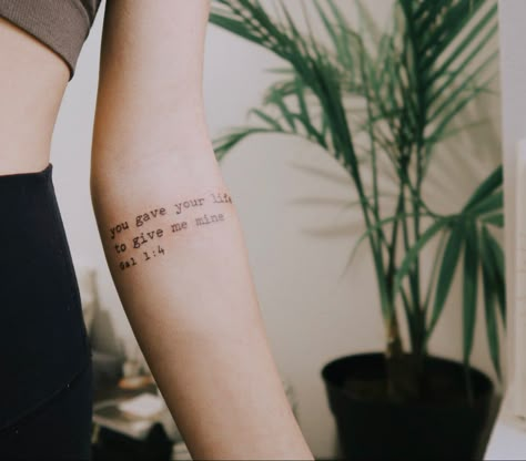 Christian Song Tattoos For Women, You Say Tattoo Lauren Daigle, Forearm Lyric Tattoo, Christian Song Lyrics Tattoos, Lauren Daigle Tattoo Ideas, Bible Quote Tattoos For Women On Arm, Hymn Tattoo Ideas, Christian Song Lyric Tattoos, Galatians 2 20 Tattoo