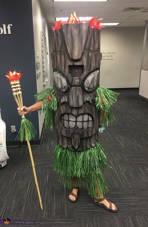 This is me at work. I got my inspiration from my trip to Hawaii and love for tikis. I found a similar one online and tried to make it. It is made from foam flooring tiles that were duct taped together and then scored with... Tiki Halloween, God Costume, Funny Group Halloween Costumes, Costume Unique, Trip To Hawaii, Costume Works, Foam Flooring, Cute Couple Halloween Costumes, Celebrity Halloween Costumes