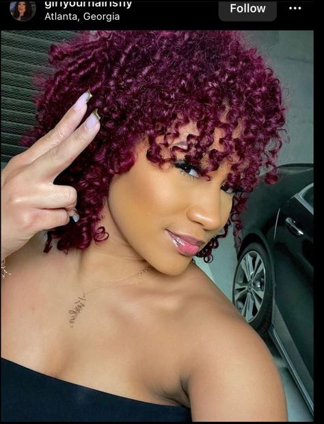 #naturalhaircare #coloredhairstyles #curlyhairstyles Purple Hair Natural, Cherry Purple Hair, Burgundy Purple Hair, Dark Red Purple Hair, Burgundy Curly Hair, Red Purple Hair, Red Violet Hair, Short Dyed Hair, Magenta Hair