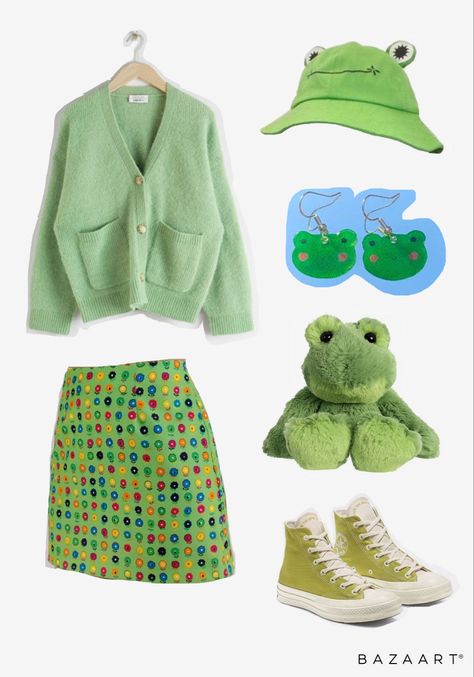 Kawaii Frog Outfit, Cute Frog Clothes, Frogcore Aesthetic Outfits, Cute Frog Outfits, Frogcore Outfits, Frog Themed Outfit, Frog Aesthetic Outfit, Frog Outfit Aesthetic, Frog Inspired Outfit