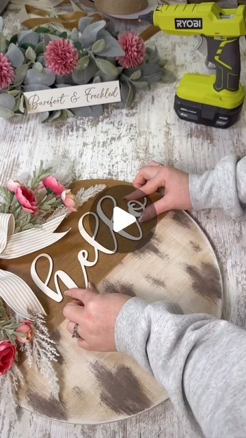 Barefoot&Freckled on Instagram: "Cowhide door hanger🐮 #farmhouse #diy #homedecor #doorhanger" Cowhide Door Hanger, Farmhouse Doors, Round Door, Diy Videos, Door Hangers, Door Decorations, Diy Decor